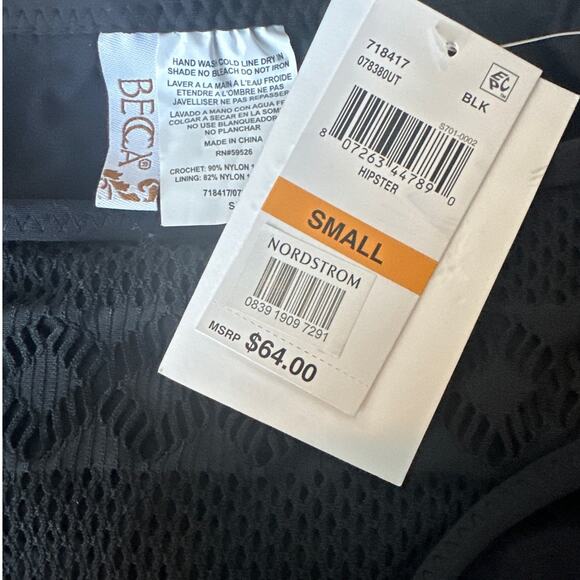 Becca by Rebecca Women's Black Virtue Crochet Hipster Bikini Bottom Size S - Picture 4 of 8